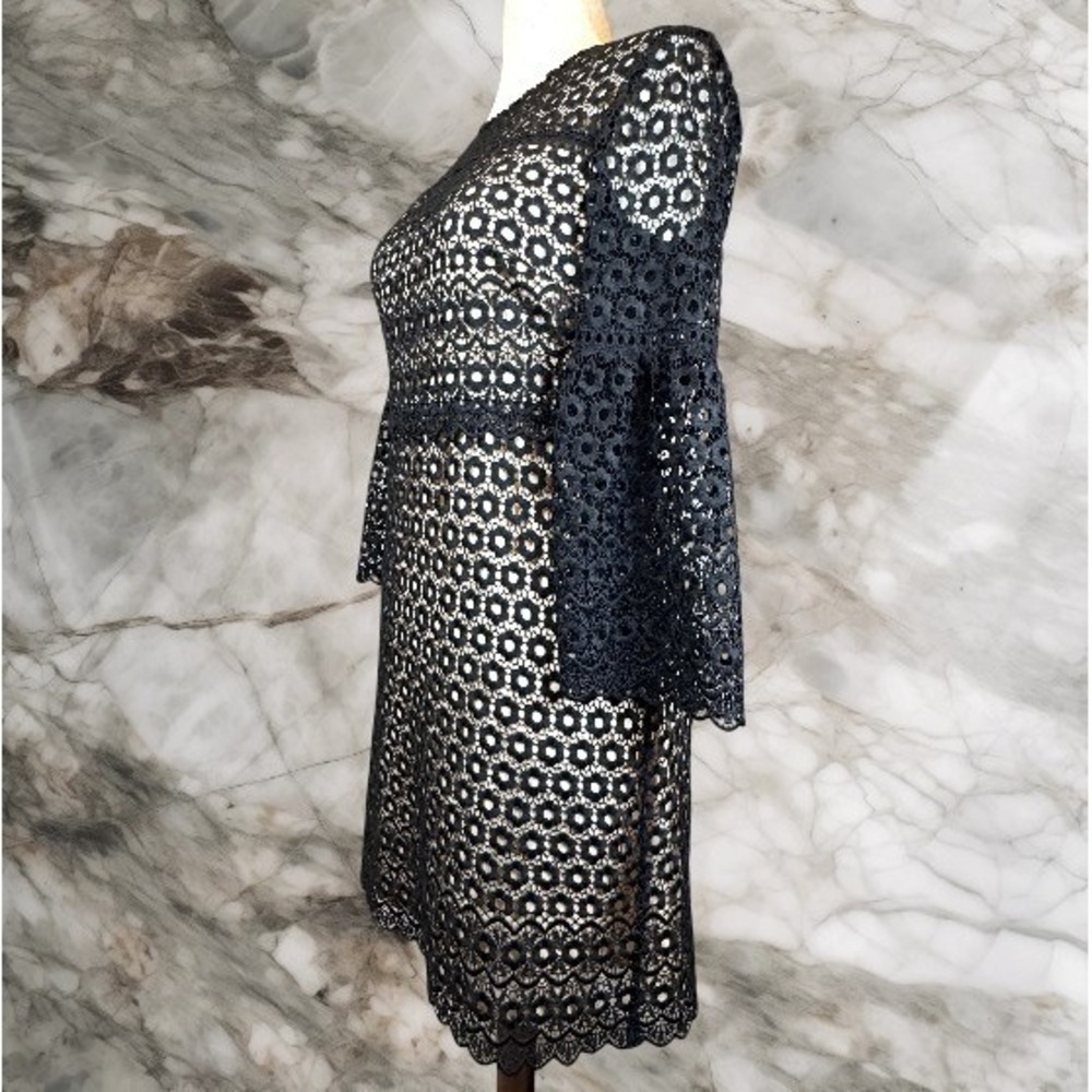NWT J.Crew G7801 Bell Sleeve Daisylace Sheath Cocktail Dress Black Nude Size 6 - Picture 2 of 16